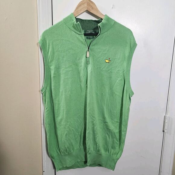 Peter Millar Masters Sweater Vest Mens Green 1/4 Zip Cashmere Blend Golf Size XL - Picture 1 of 6